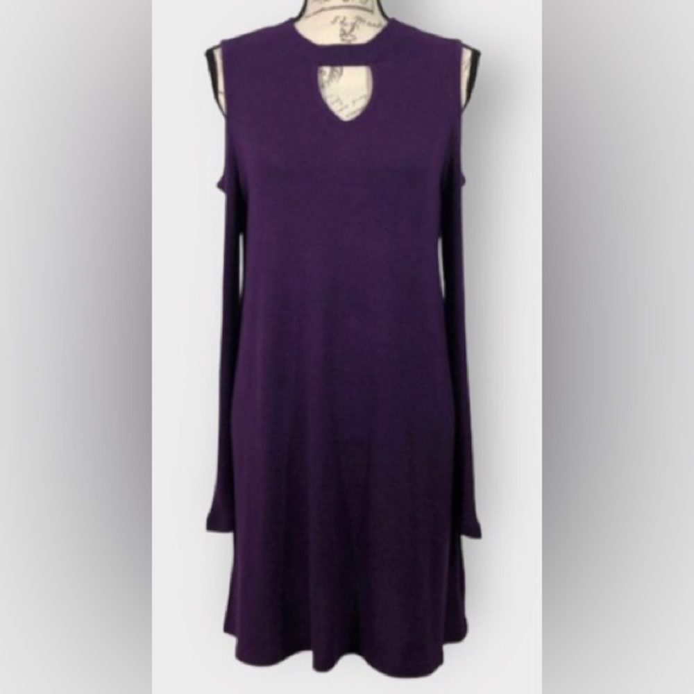 BONGO, Long Sleeve Cold Shoulder Sweater Dress, Purple, Size S